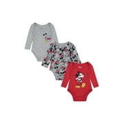 Disney Mickey Mouse Baby Boy 3 Pack Bodysuits, Sizes 0-9M